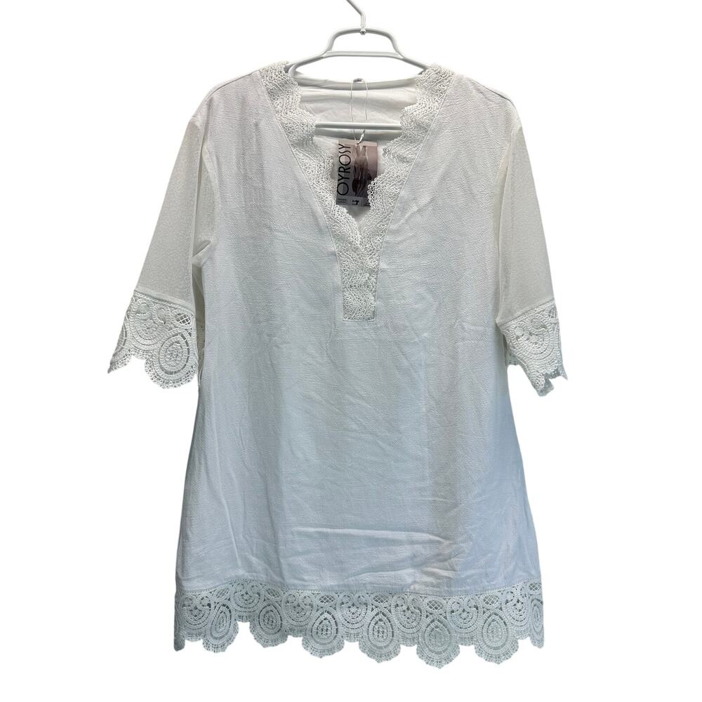 NWT Oyrosy White Mini Dress Lace Trim Swim Cover Resort XS